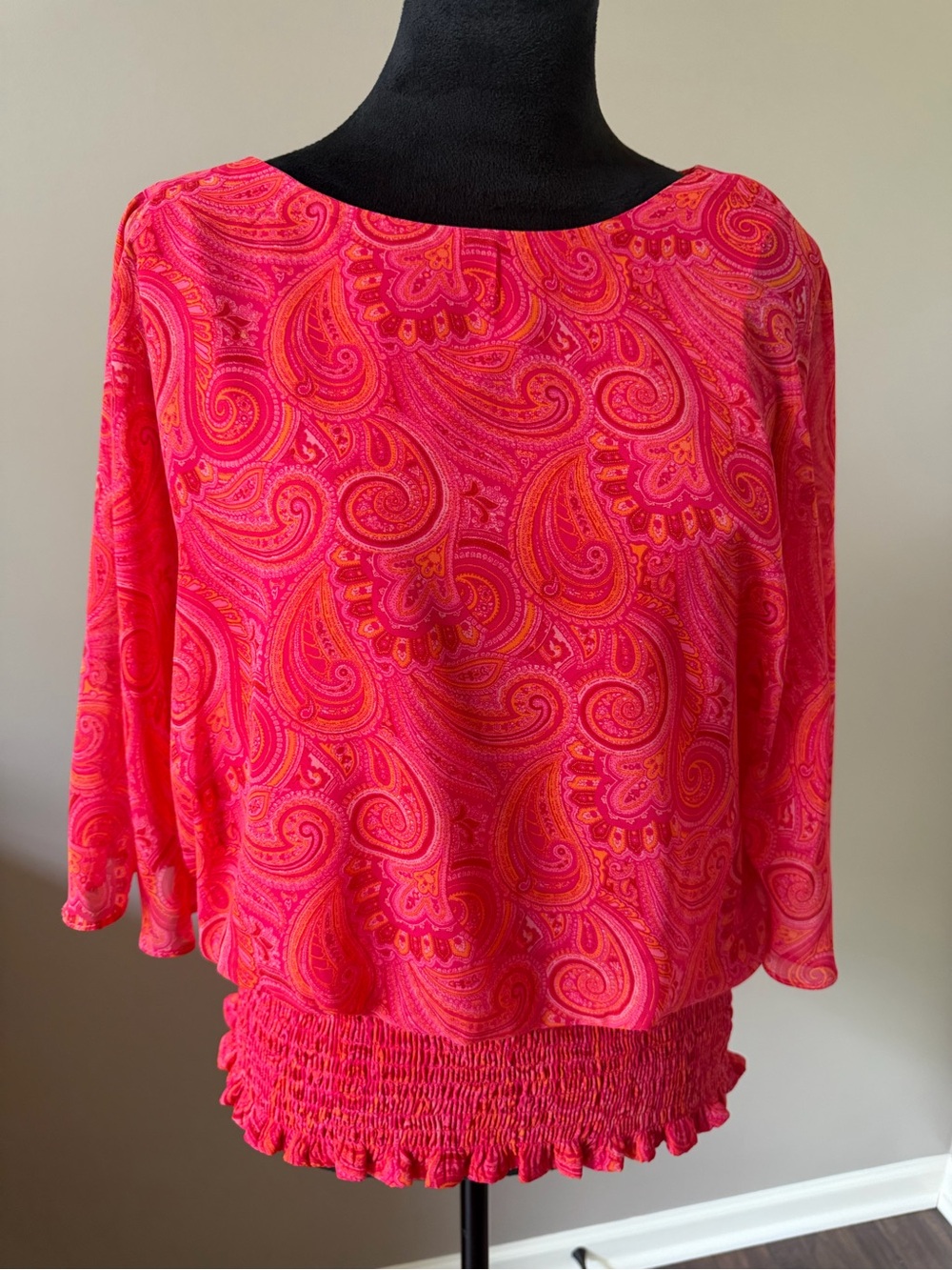 Sam And Jess Flowy Bright Pink Paisley Blouse Medium Built-in Tank